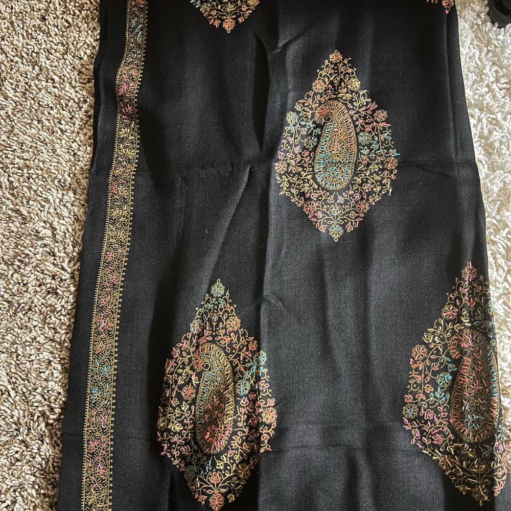 Elegant Black Embroidered Shawl